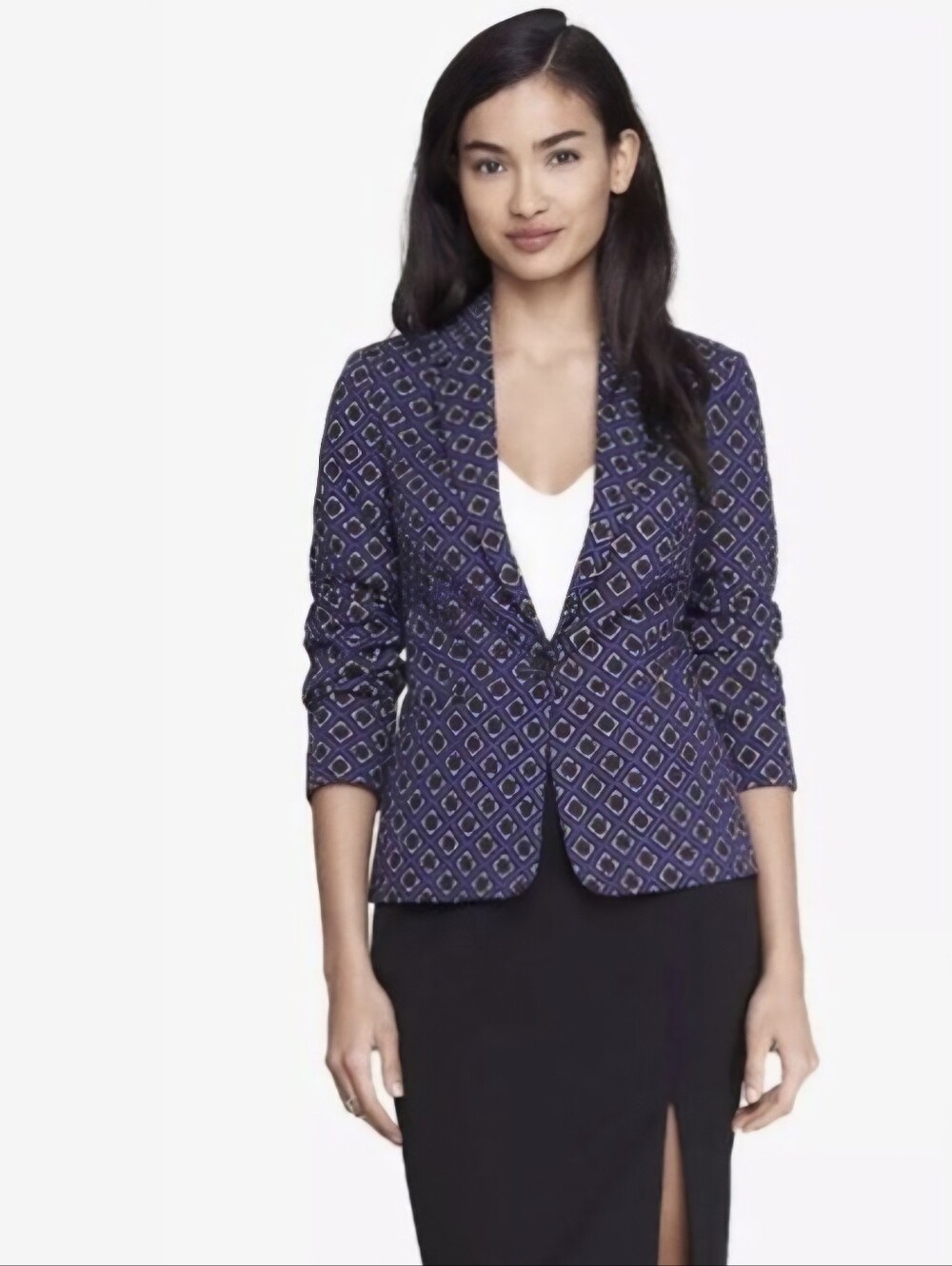 EXPRESS Geometric Pattern Single-Button Blazer - Picture 8 of 9